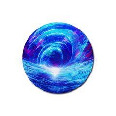 Tsunami Waves Ocean Sea Nautical Nature Water Art Work Rubber Round Coaster (4 Pack)