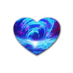 Tsunami Waves Ocean Sea Nautical Nature Water Art Work Rubber Heart Coaster (4 Pack) by Jancukart