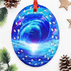 Tsunami Waves Ocean Sea Nautical Nature Water Art Work Oval Filigree Ornament (two Sides)