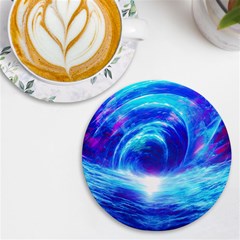 Tsunami Waves Ocean Sea Nautical Nature Water Art Work Uv Print Round Tile Coaster by Jancukart