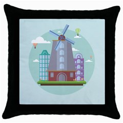 Amsterdam Landmark Landscape Throw Pillow Case (black) by Sudheng