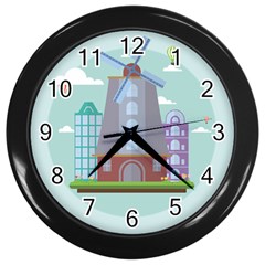 Amsterdam Landmark Landscape Wall Clock (black) by Sudheng