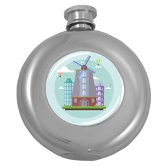 Amsterdam Landmark Landscape Round Hip Flask (5 Oz)