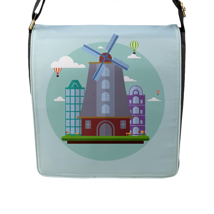 Amsterdam Landmark Landscape Flap Closure Messenger Bag (L)