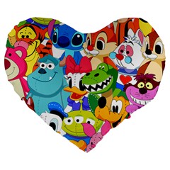 Illustration Cartoon Character Animal Cute Large 19  Premium Flano Heart Shape Cushions by Sudheng