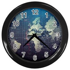 Vintage World Map Illustration Artwork Water Drop Digital Art Arts Wall Clock (black) by Sudheng