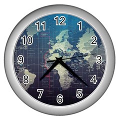 Vintage World Map Illustration Artwork Water Drop Digital Art Arts Wall Clock (silver) by Sudheng