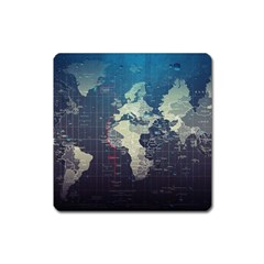 Vintage World Map Illustration Artwork Water Drop Digital Art Arts Square Magnet by Sudheng