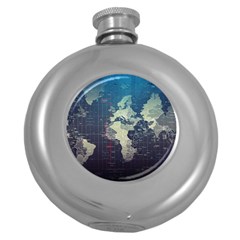 Vintage World Map Illustration Artwork Water Drop Digital Art Arts Round Hip Flask (5 Oz) by Sudheng