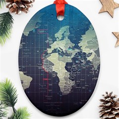 Vintage World Map Illustration Artwork Water Drop Digital Art Arts Oval Ornament (two Sides) by Sudheng