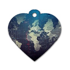 Vintage World Map Illustration Artwork Water Drop Digital Art Arts Dog Tag Heart (one Side) by Sudheng