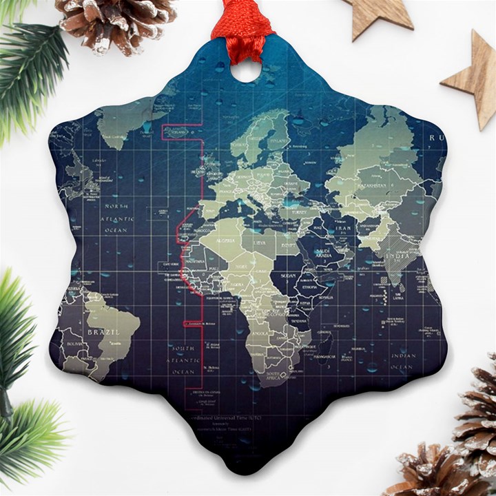 Vintage World Map Illustration Artwork Water Drop Digital Art arts Ornament (Snowflake)