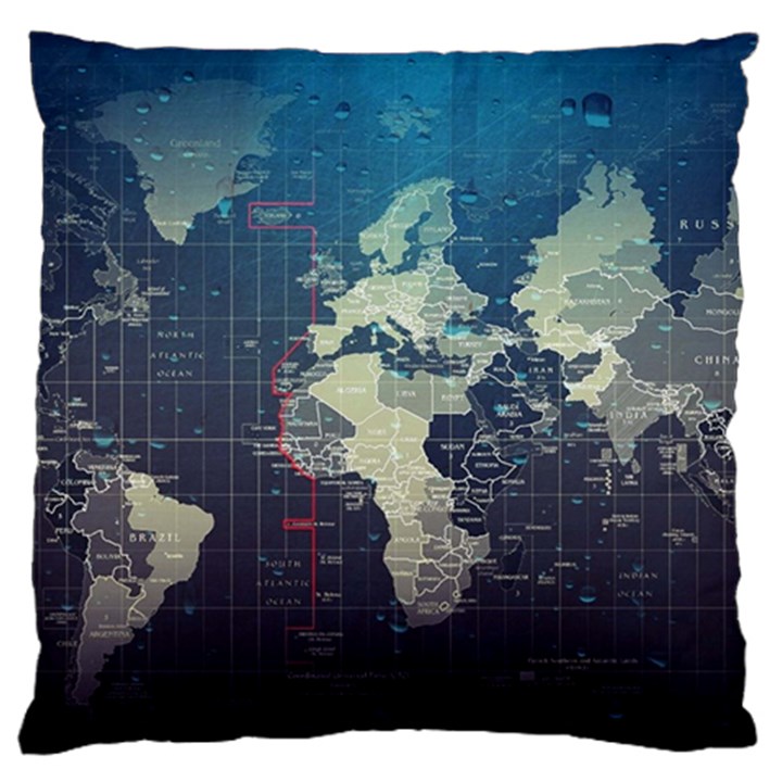 Vintage World Map Illustration Artwork Water Drop Digital Art arts Large Premium Plush Fleece Cushion Case (One Side)