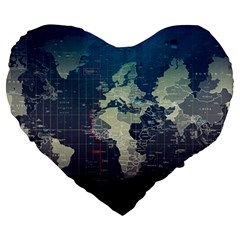 Vintage World Map Illustration Artwork Water Drop Digital Art Arts Large 19  Premium Flano Heart Shape Cushions