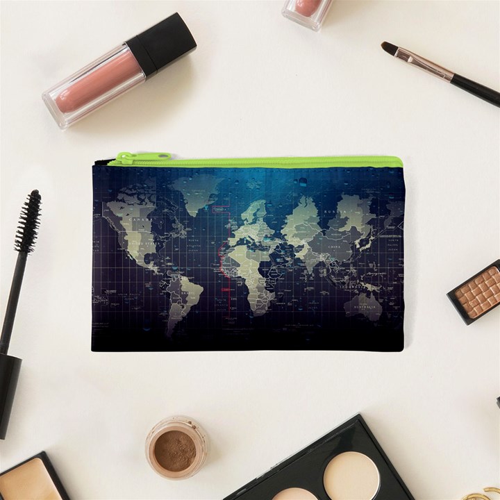 Vintage World Map Illustration Artwork Water Drop Digital Art arts Cosmetic Bag (XS)