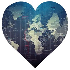 Vintage World Map Illustration Artwork Water Drop Digital Art Arts Wooden Puzzle Heart by Sudheng