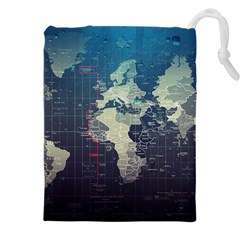 Vintage World Map Illustration Artwork Water Drop Digital Art Arts Drawstring Pouch (4xl) by Sudheng