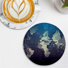 Vintage World Map Illustration Artwork Water Drop Digital Art Arts Uv Print Round Tile Coaster by Sudheng