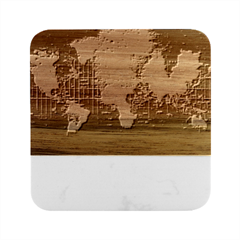 Vintage World Map Illustration Artwork Water Drop Digital Art Arts Marble Wood Coaster (square)