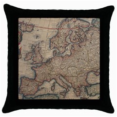 Vintage Europe Map Throw Pillow Case (black) by Sudheng