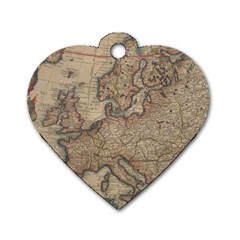 Vintage Europe Map Dog Tag Heart (two Sides) by Sudheng