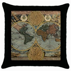 Vintage World Map Throw Pillow Case (black) by Sudheng