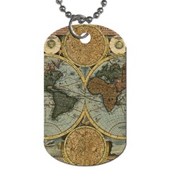 Vintage World Map Dog Tag (one Side) by Sudheng