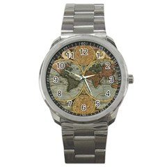 Vintage World Map Sport Metal Watch by Sudheng