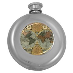 Vintage World Map Round Hip Flask (5 Oz) by Sudheng