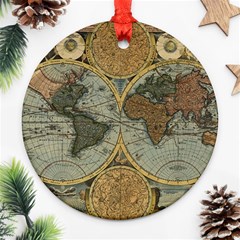 Vintage World Map Round Ornament (two Sides)