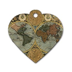 Vintage World Map Dog Tag Heart (two Sides) by Sudheng