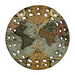 Vintage World Map Round Filigree Ornament (two Sides)