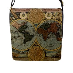 Vintage World Map Flap Closure Messenger Bag (l) by Sudheng