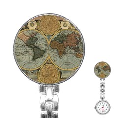 Vintage World Map Stainless Steel Nurses Watch