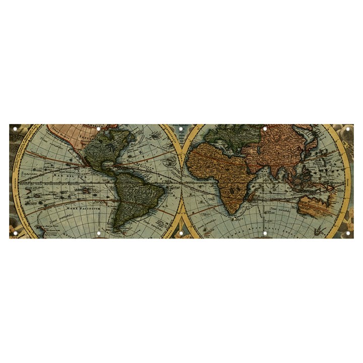 Vintage World Map Banner and Sign 12  x 4 