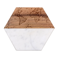 Vintage World Map Marble Wood Coaster (hexagon)  by Sudheng