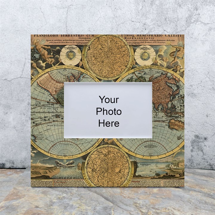 Vintage World Map White Box Photo Frame 4  x 6 