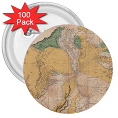 Vintage World Map Physical Geography 3  Buttons (100 Pack)  by Sudheng