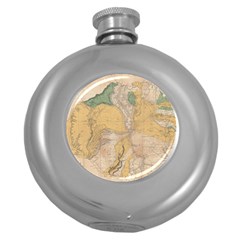 Vintage World Map Physical Geography Round Hip Flask (5 Oz) by Sudheng