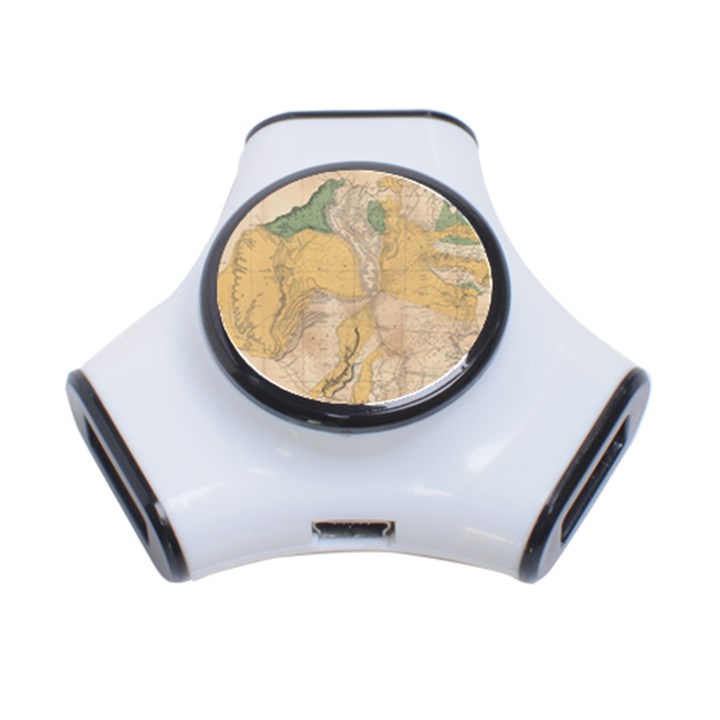 Vintage World Map Physical Geography 3-Port USB Hub