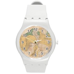 Vintage World Map Physical Geography Round Plastic Sport Watch (m) by Sudheng