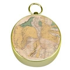 Vintage World Map Physical Geography Gold Compasses by Sudheng