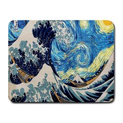 The Great Wave Of Kanagawa Painting Starry Night Van Gogh Small Mousepad by Sudheng