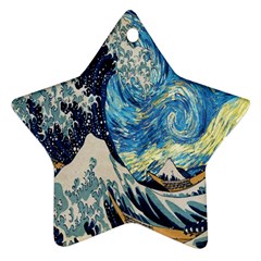 The Great Wave Of Kanagawa Painting Starry Night Van Gogh Ornament (star)