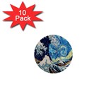 The Great Wave Of Kanagawa Painting Starry Night Van Gogh 1  Mini Buttons (10 pack)  Front