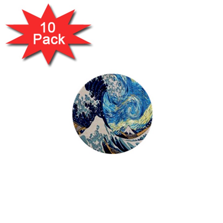 The Great Wave Of Kanagawa Painting Starry Night Van Gogh 1  Mini Buttons (10 pack) 