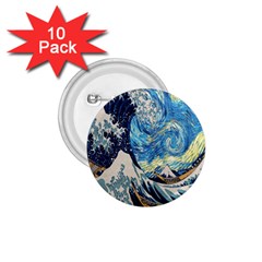 The Great Wave Of Kanagawa Painting Starry Night Van Gogh 1 75  Buttons (10 Pack) by Sudheng