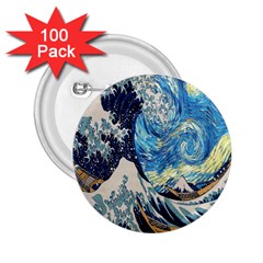 The Great Wave Of Kanagawa Painting Starry Night Van Gogh 2 25  Buttons (100 Pack)  by Sudheng