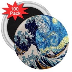 The Great Wave Of Kanagawa Painting Starry Night Van Gogh 3  Magnets (100 Pack) by Sudheng