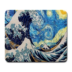 The Great Wave Of Kanagawa Painting Starry Night Van Gogh Large Mousepad by Sudheng